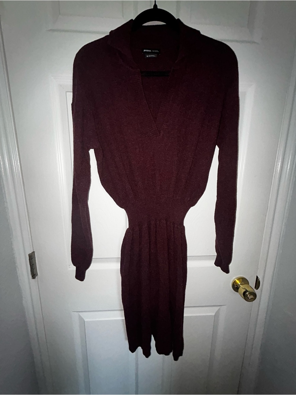 Prana Burgundy Long-Sleeve Knit Midi Dress Size Medium